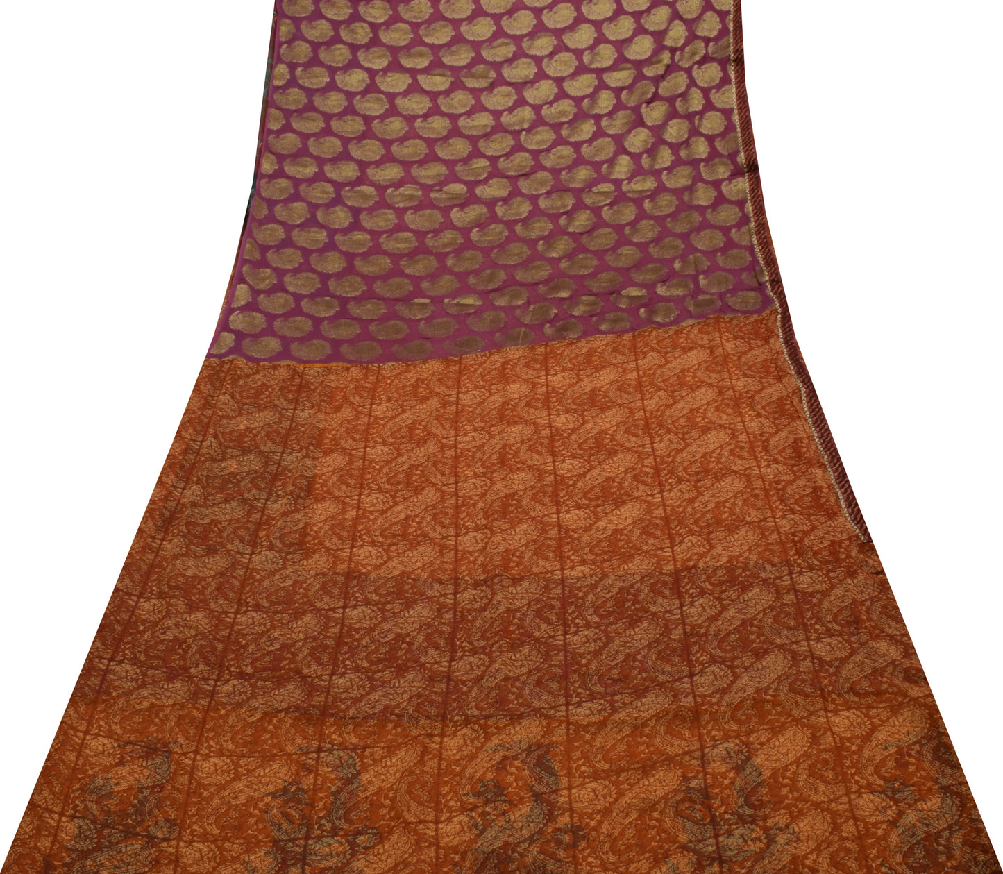 Sushila Vintage Indian Saree Blend Georgette Silk Printed Paisley Sari Fabric