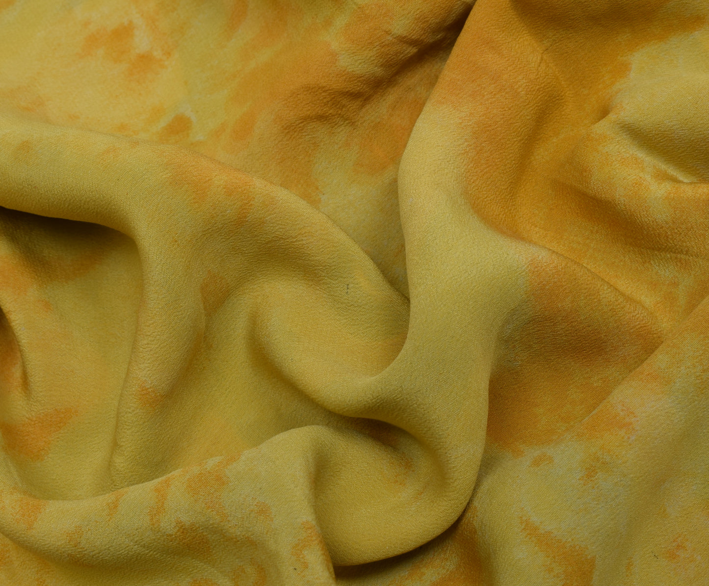 Sushila Vintage Indian Yellow Saree Pure Crepe Silk Printed Sari 5 Yard Fabric