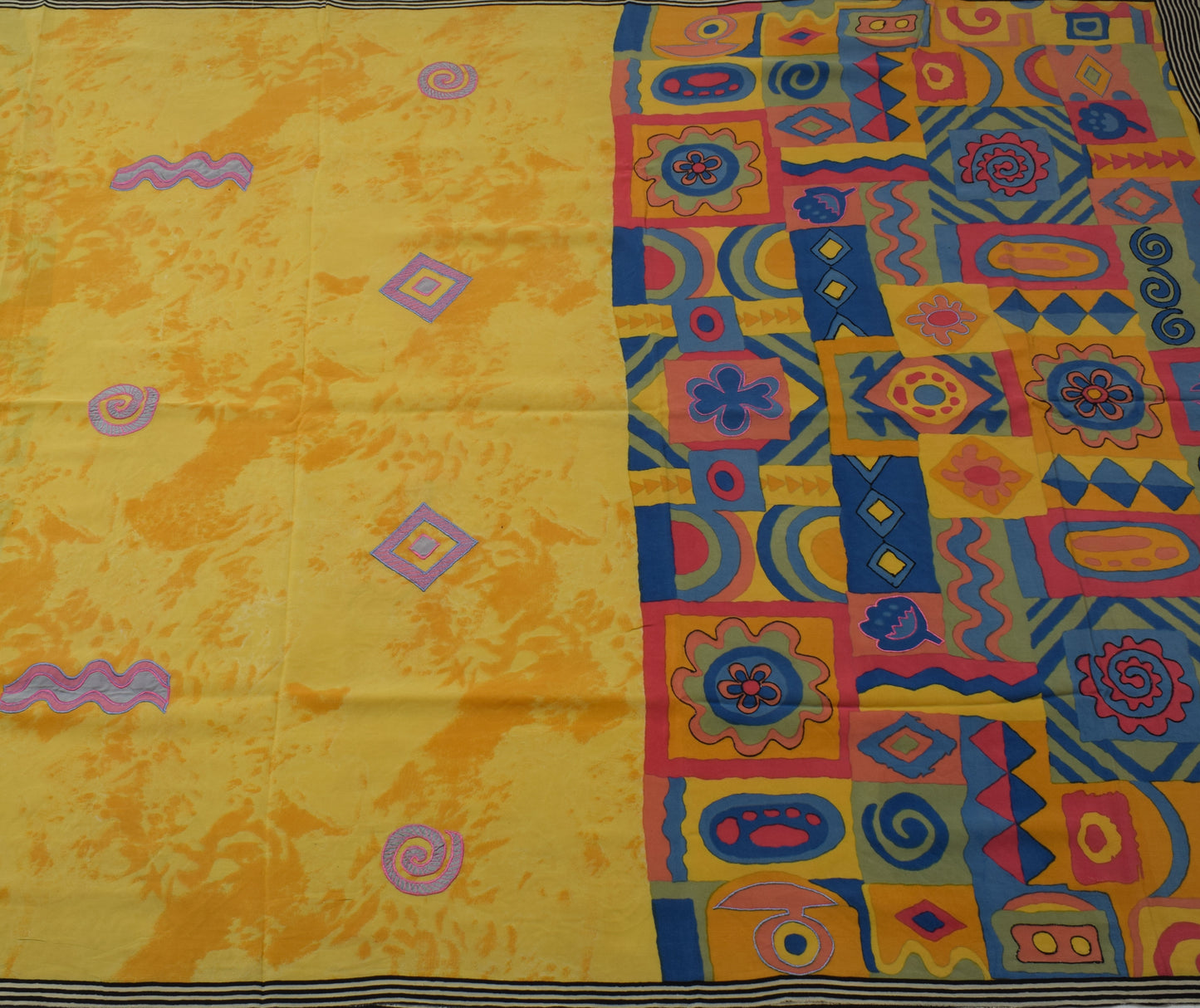 Sushila Vintage Indian Yellow Saree Pure Crepe Silk Printed Sari 5 Yard Fabric