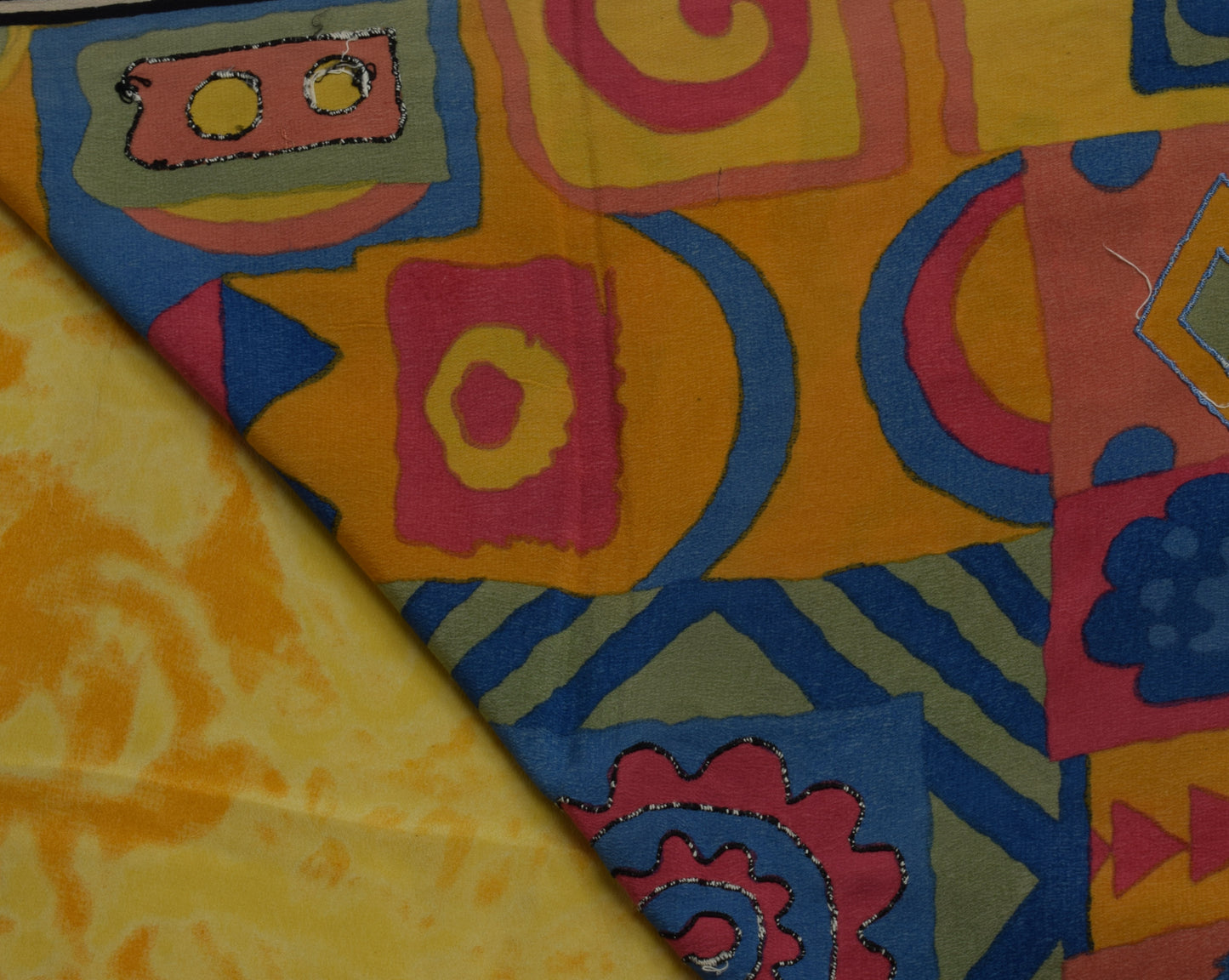 Sushila Vintage Indian Yellow Saree Pure Crepe Silk Printed Sari 5 Yard Fabric