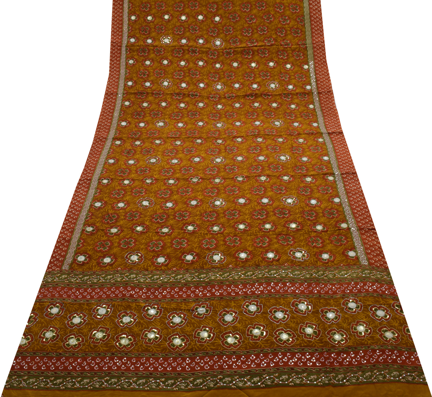 Sushila Vintage Brown Saree Pure Crepe Silk Printed Floral Sari Craft Fabric