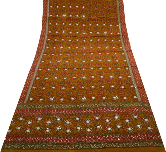 Sushila Vintage Brown Saree Pure Crepe Silk Printed Floral Sari Craft Fabric