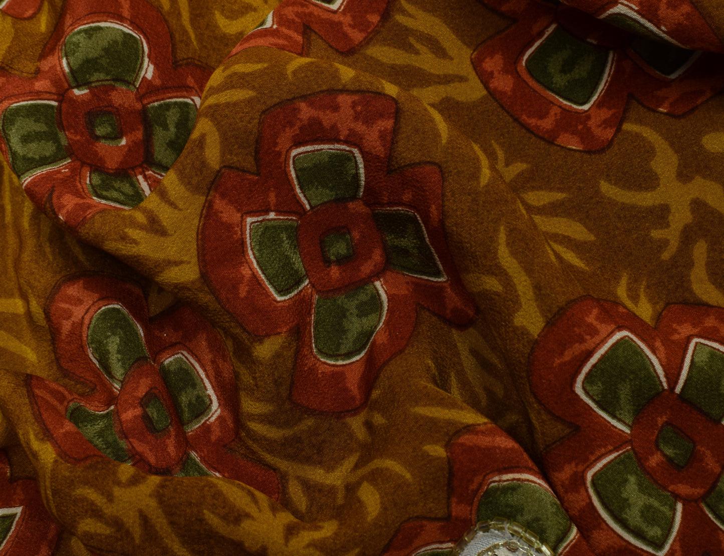 Sushila Vintage Brown Saree Pure Crepe Silk Printed Floral Sari Craft Fabric
