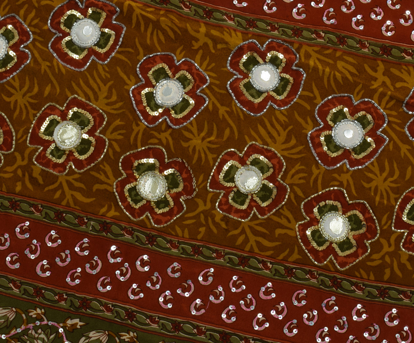 Sushila Vintage Brown Saree Pure Crepe Silk Printed Floral Sari Craft Fabric