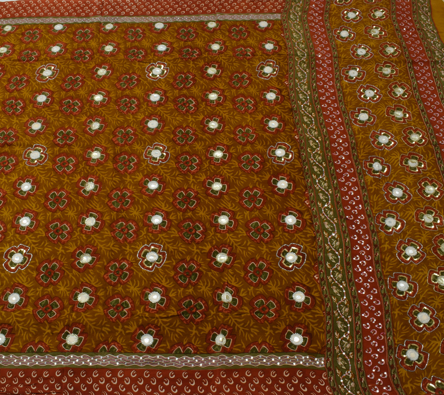 Sushila Vintage Brown Saree Pure Crepe Silk Printed Floral Sari Craft Fabric