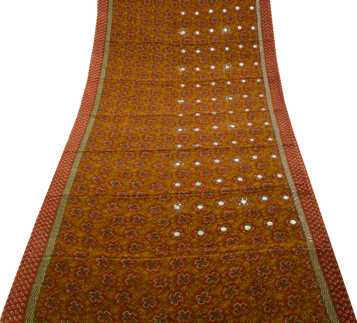 Sushila Vintage Brown Saree Pure Crepe Silk Printed Floral Sari Craft Fabric