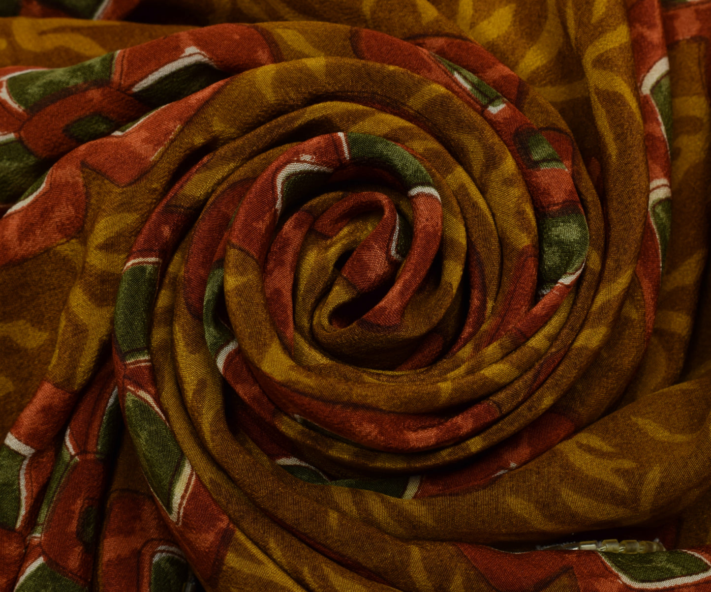 Sushila Vintage Brown Saree Pure Crepe Silk Printed Floral Sari Craft Fabric
