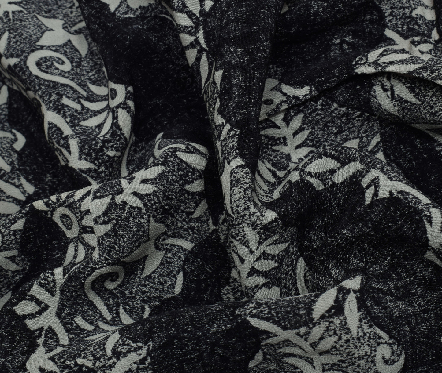 Sushila Vintage Black Gray Saree Pure Crepe Silk Printed Floral Sari Craft Fabric