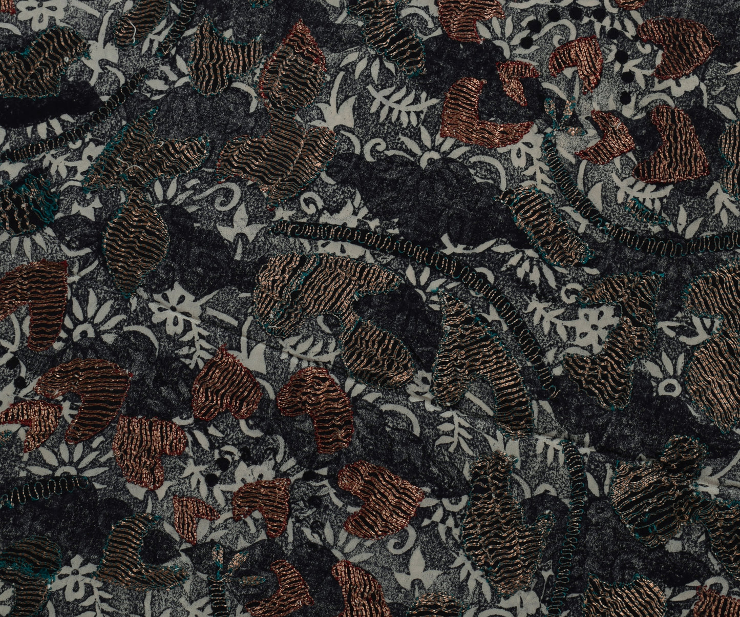 Sushila Vintage Black Gray Saree Pure Crepe Silk Printed Floral Sari Craft Fabric