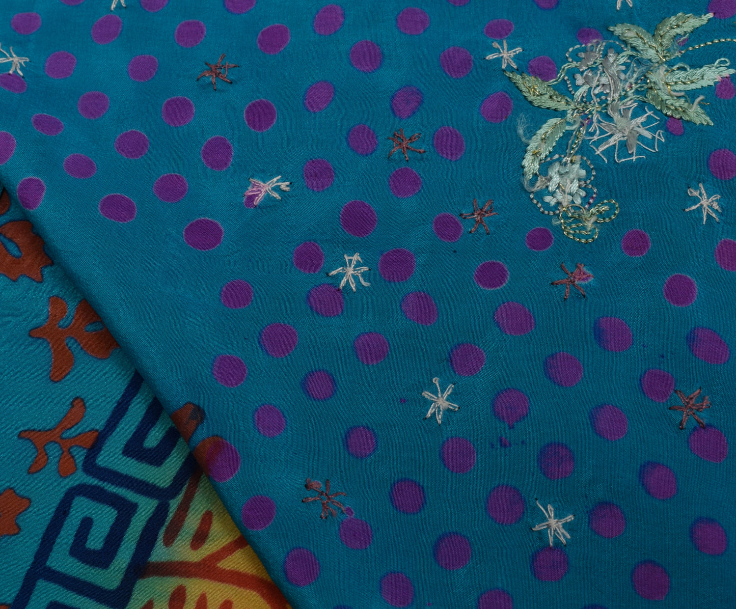 Sushila Vintage Mustard Saree Pure Crepe Silk Hand Beaded & Printed Sari Fabric