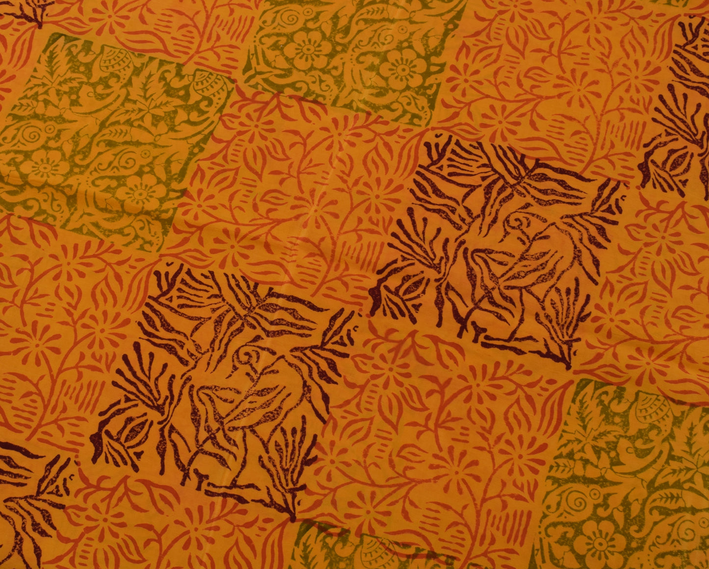 Sushila Vintage Mustard Saree Pure Crepe Silk Hand Beaded & Printed Sari Fabric