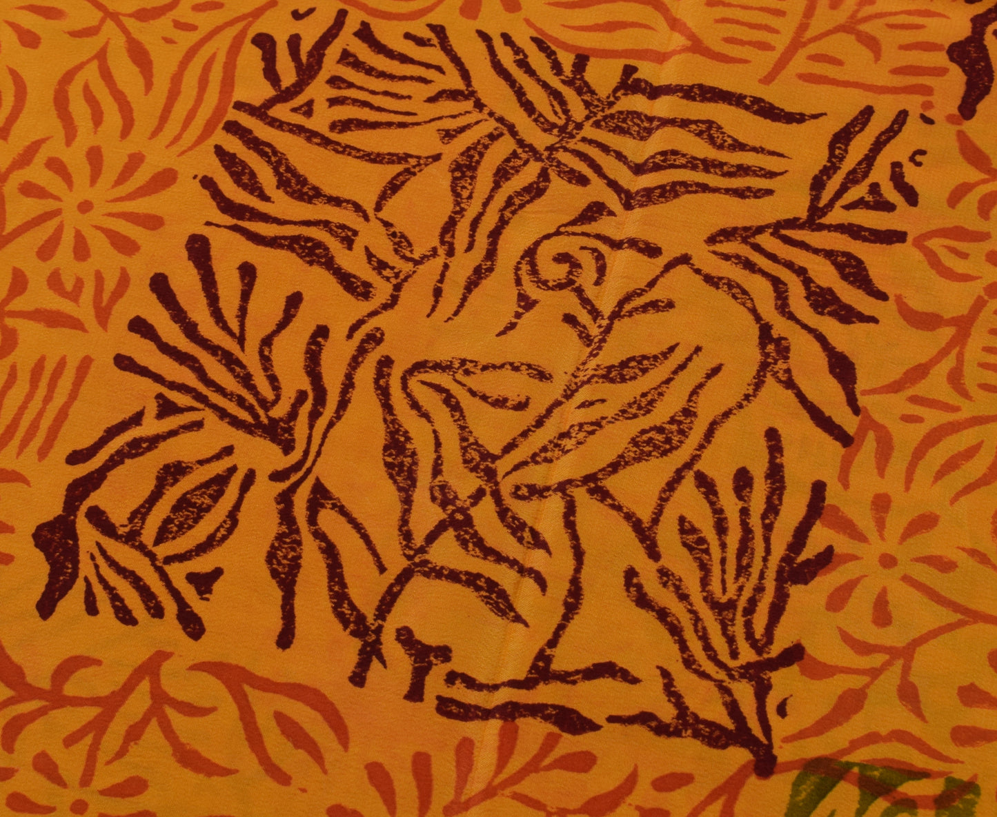 Sushila Vintage Mustard Saree Pure Crepe Silk Hand Beaded & Printed Sari Fabric