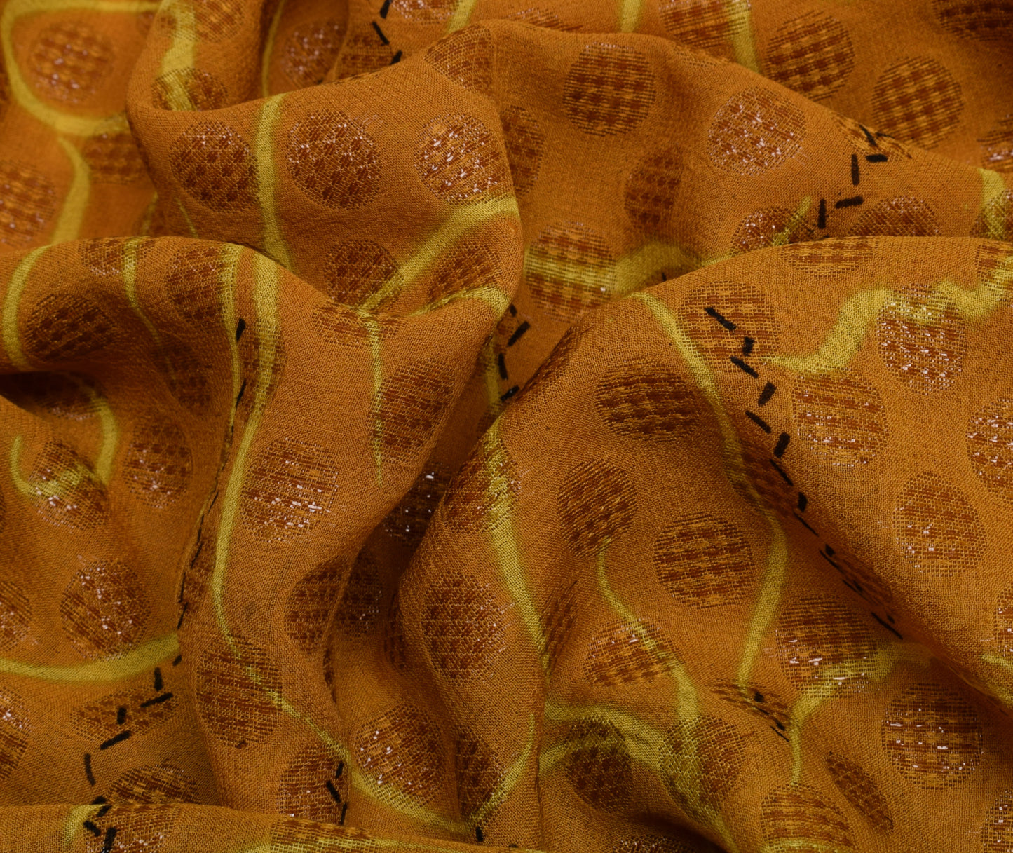 Sushila Vintage Mustard Saree Pure Georgette Silk Woven & Floral Sari Fabric