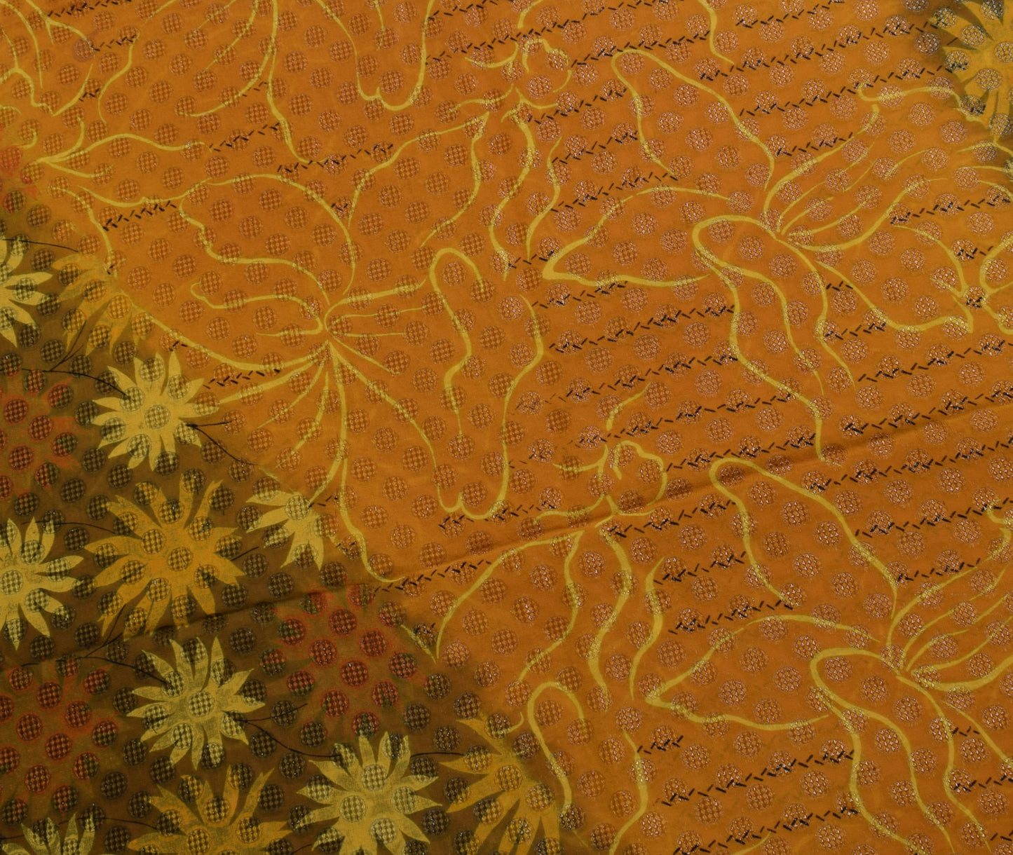 Sushila Vintage Mustard Saree Pure Georgette Silk Woven & Floral Sari Fabric