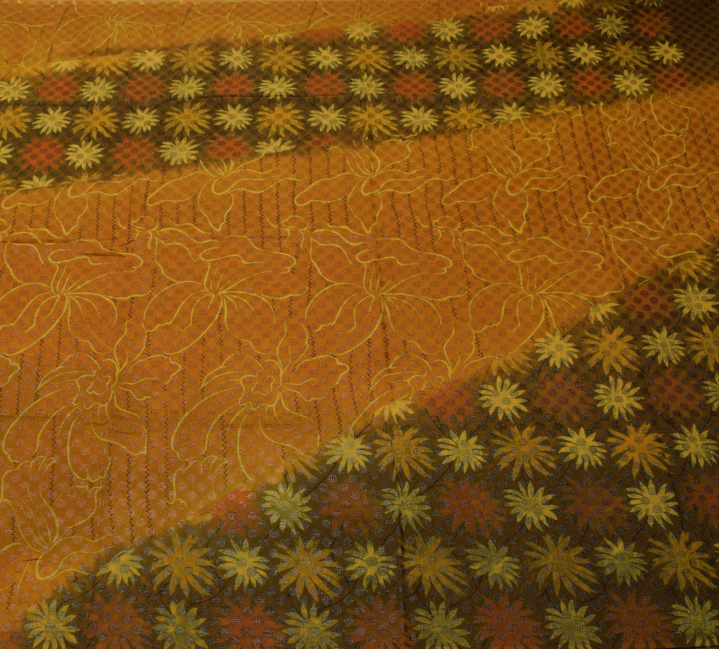 Sushila Vintage Mustard Saree Pure Georgette Silk Woven & Floral Sari Fabric