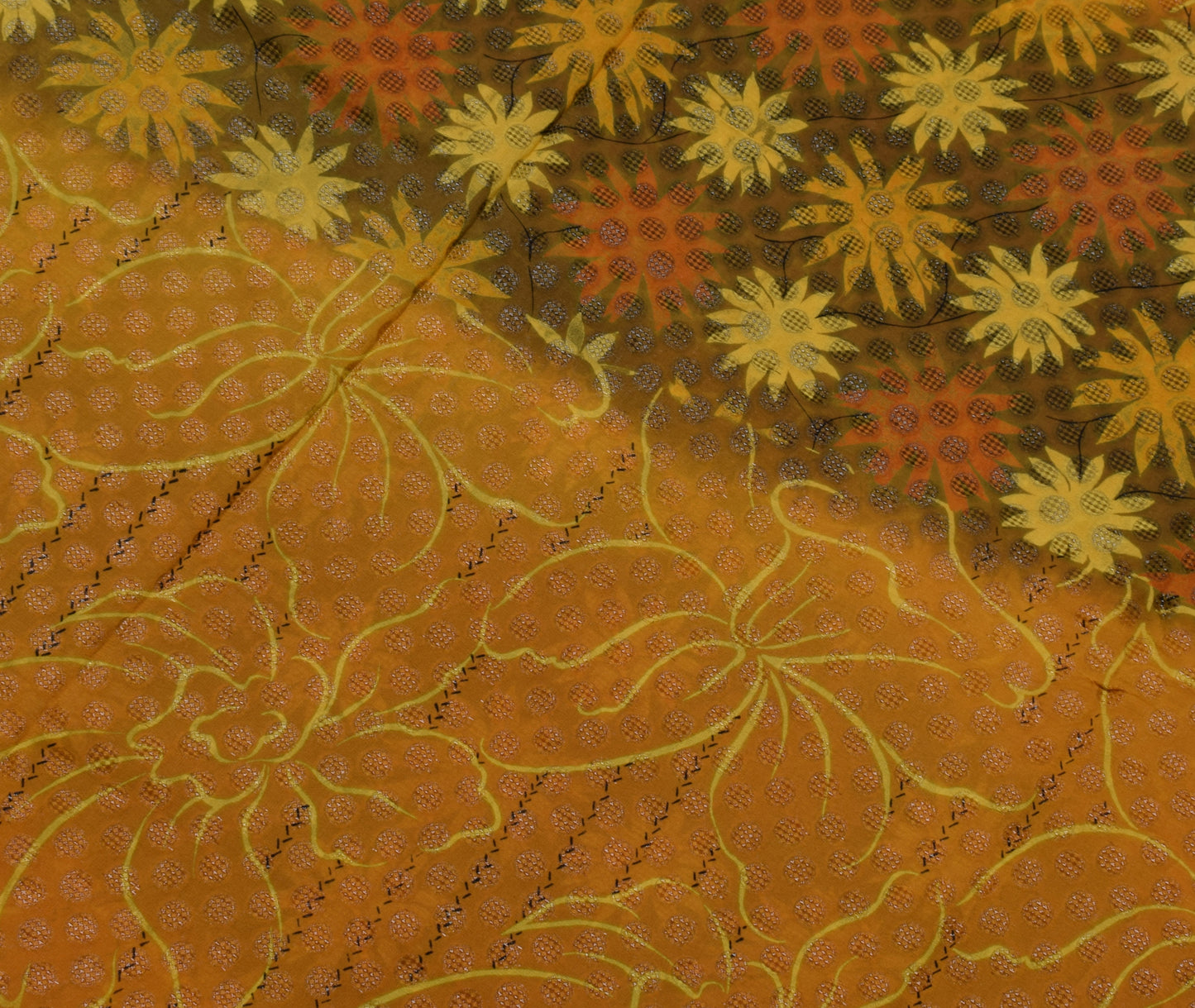 Sushila Vintage Mustard Saree Pure Georgette Silk Woven & Floral Sari Fabric
