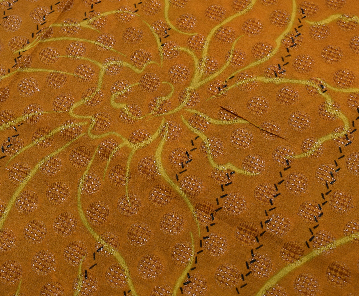 Sushila Vintage Mustard Saree Pure Georgette Silk Woven & Floral Sari Fabric