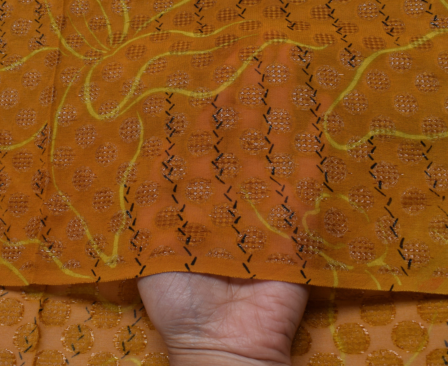 Sushila Vintage Mustard Saree Pure Georgette Silk Woven & Floral Sari Fabric