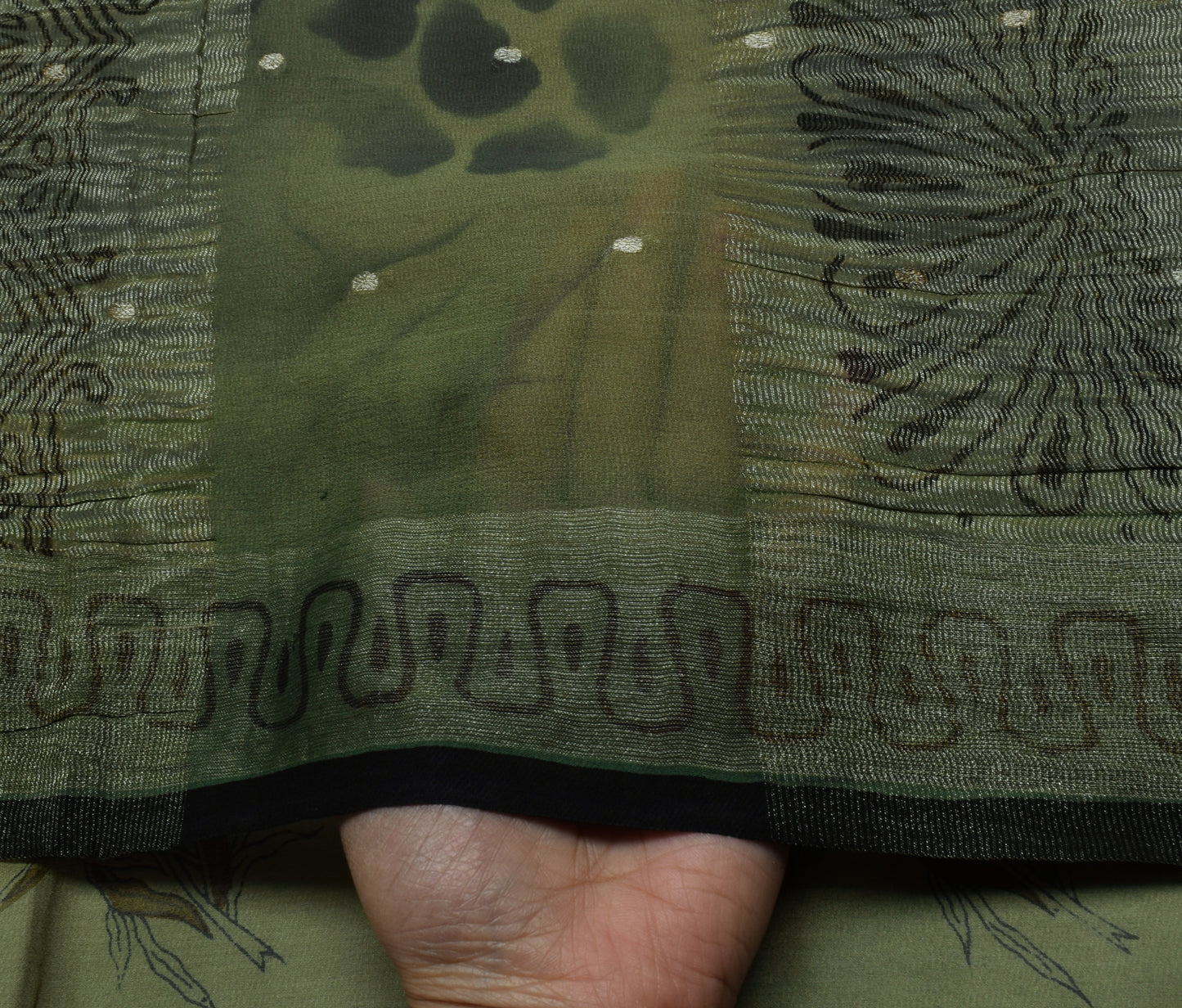 Sushila Vintage Green Saree Pure Georgette Silk Printed 5 Yard Sari Craft Fabric
