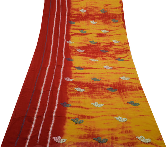 Sushila Vintage Tie-Dye Saree Pure Georgette Red Orange Printed Sari Craft Fabric