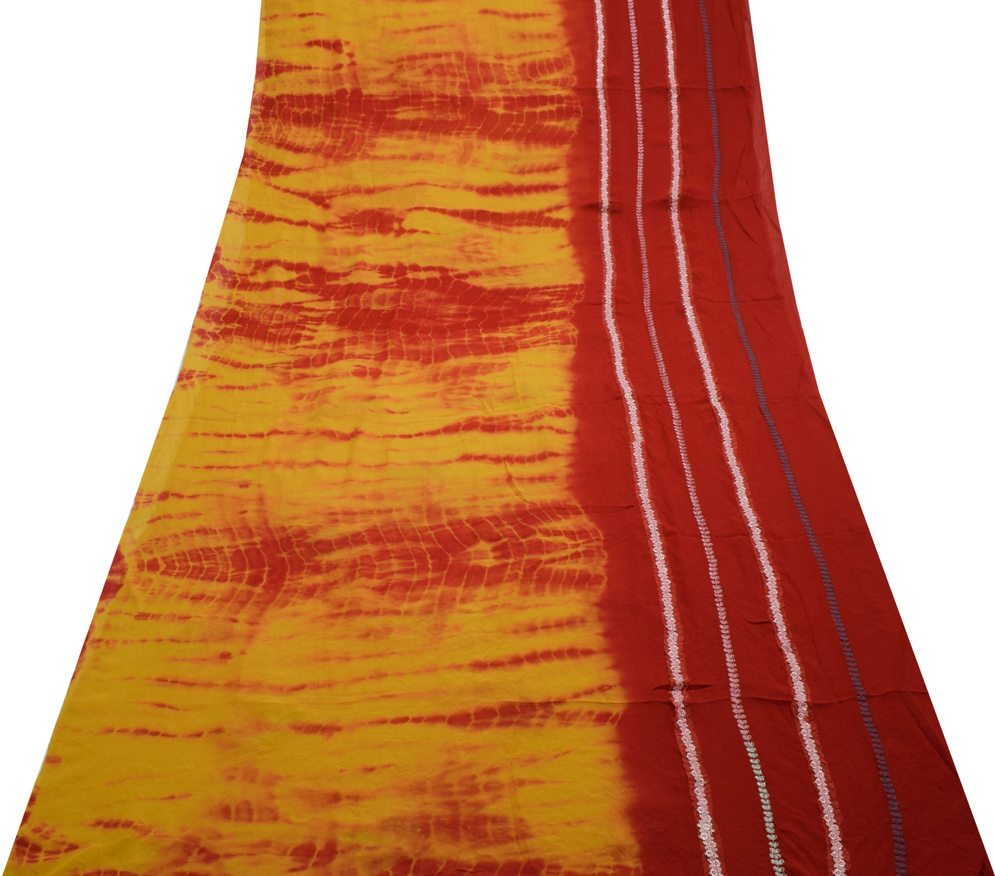 Sushila Vintage Tie-Dye Saree Pure Georgette Red Orange Printed Sari Craft Fabric