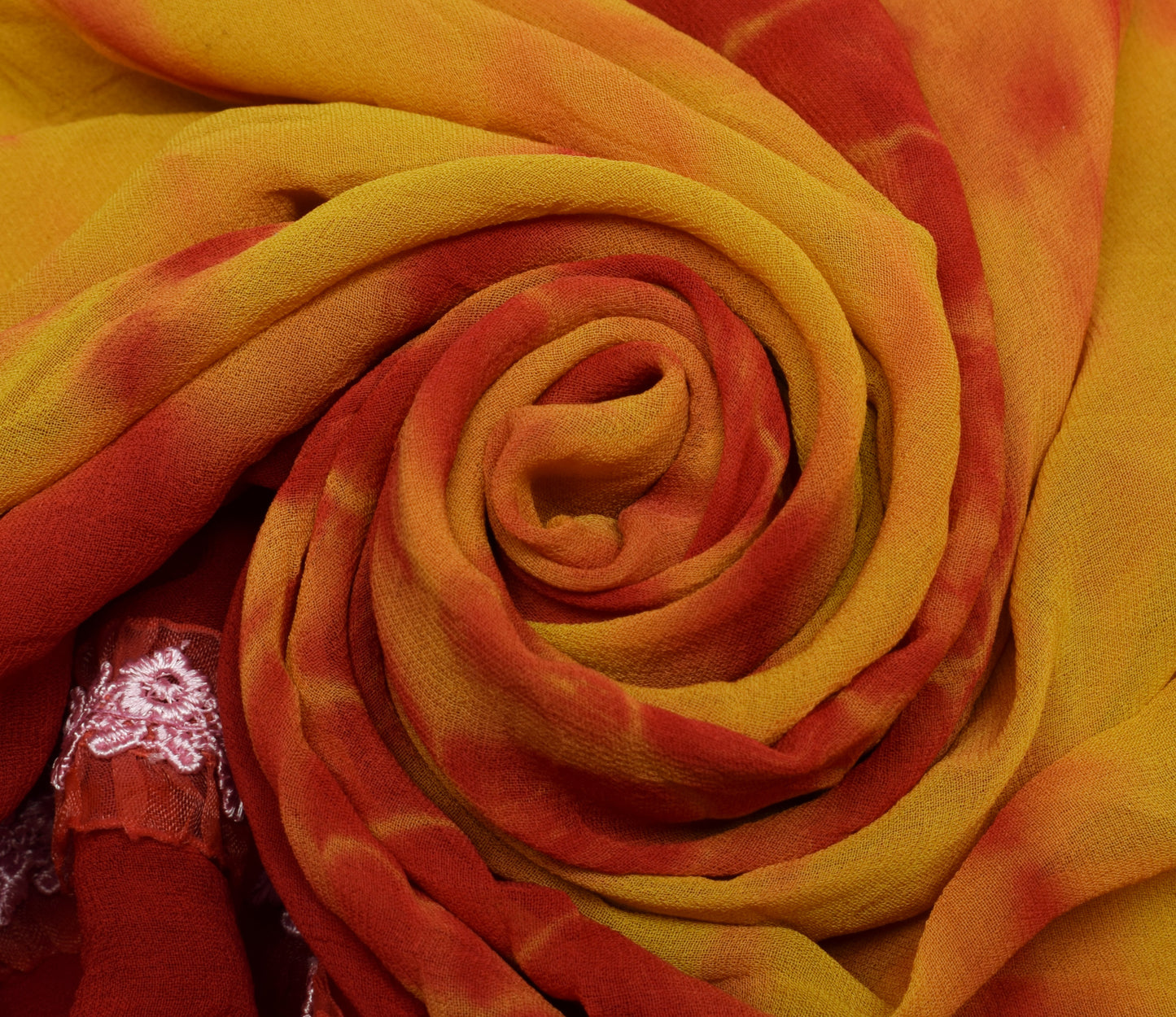 Sushila Vintage Tie-Dye Saree Pure Georgette Red Orange Printed Sari Craft Fabric
