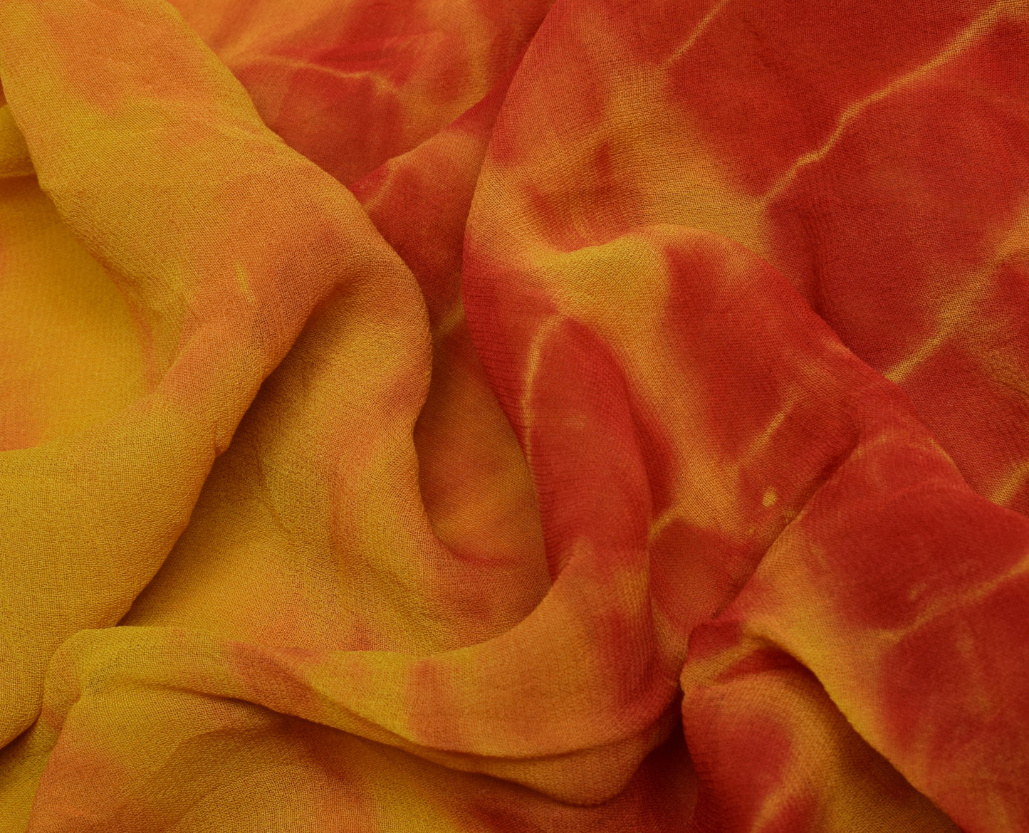 Sushila Vintage Tie-Dye Saree Pure Georgette Red Orange Printed Sari Craft Fabric