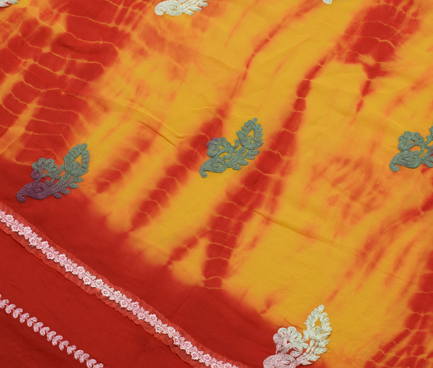 Sushila Vintage Tie-Dye Saree Pure Georgette Red Orange Printed Sari Craft Fabric