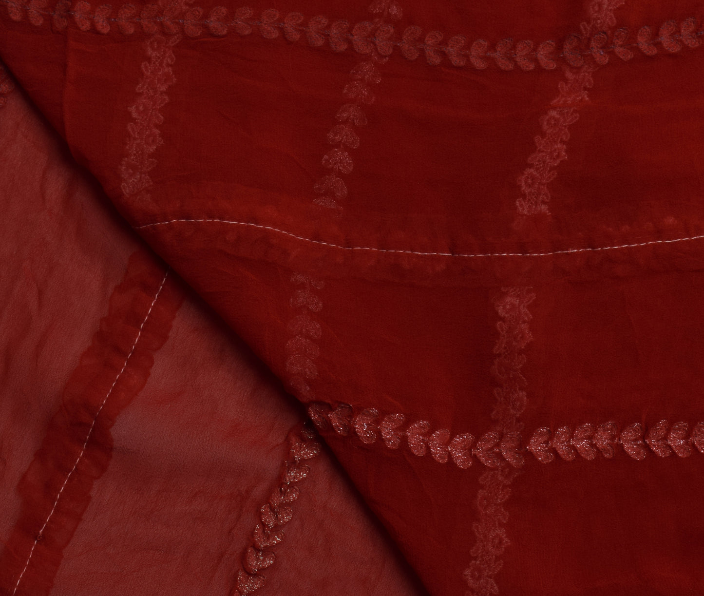 Sushila Vintage Tie-Dye Saree Pure Georgette Red Orange Printed Sari Craft Fabric