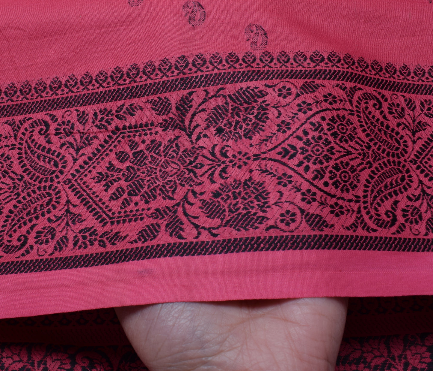 Sushila Vintage Dark Pink Saree 100% Pure Cotton Paisley Woven Sari Craft Fabric