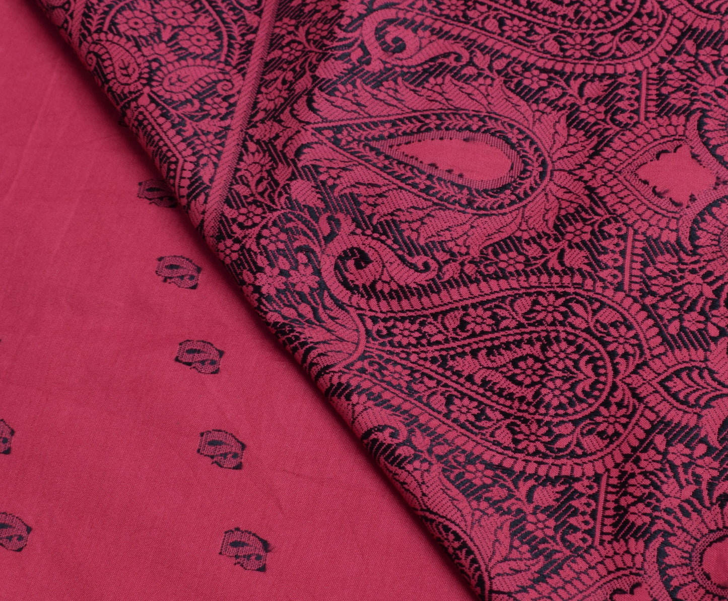 Sushila Vintage Dark Pink Saree 100% Pure Cotton Paisley Woven Sari Craft Fabric