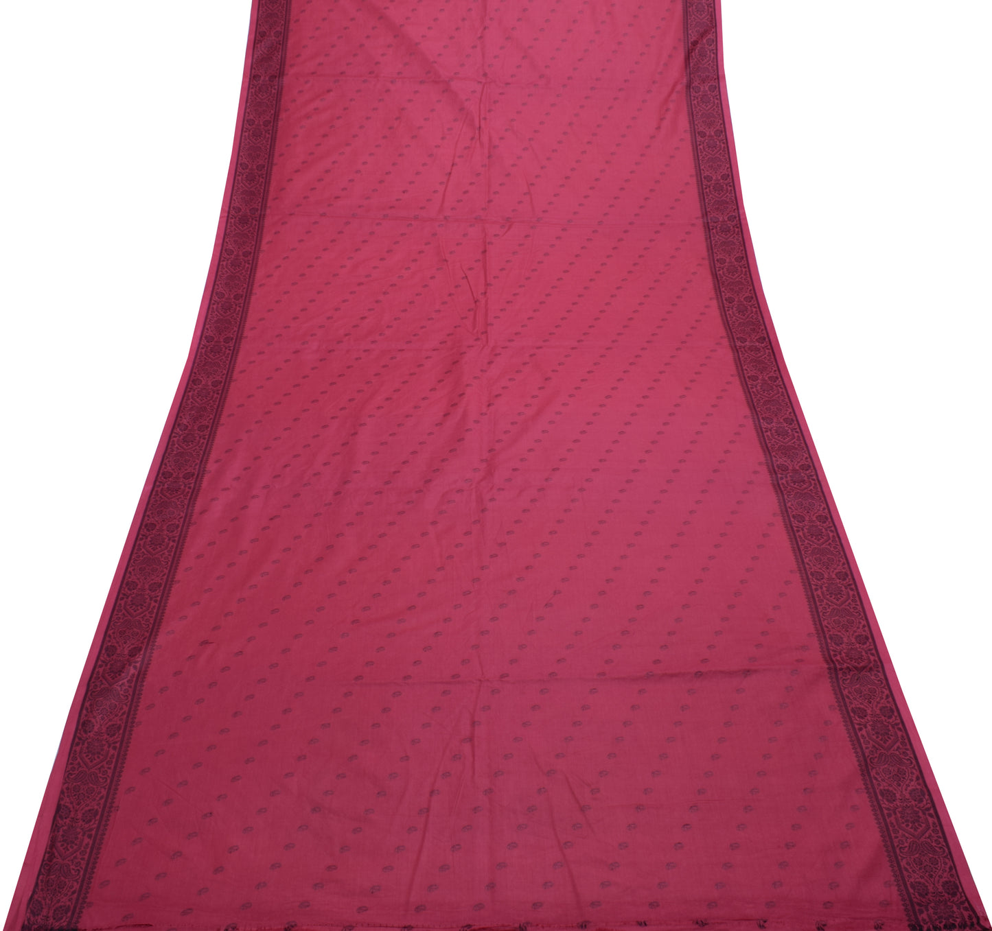 Sushila Vintage Dark Pink Saree 100% Pure Cotton Paisley Woven Sari Craft Fabric