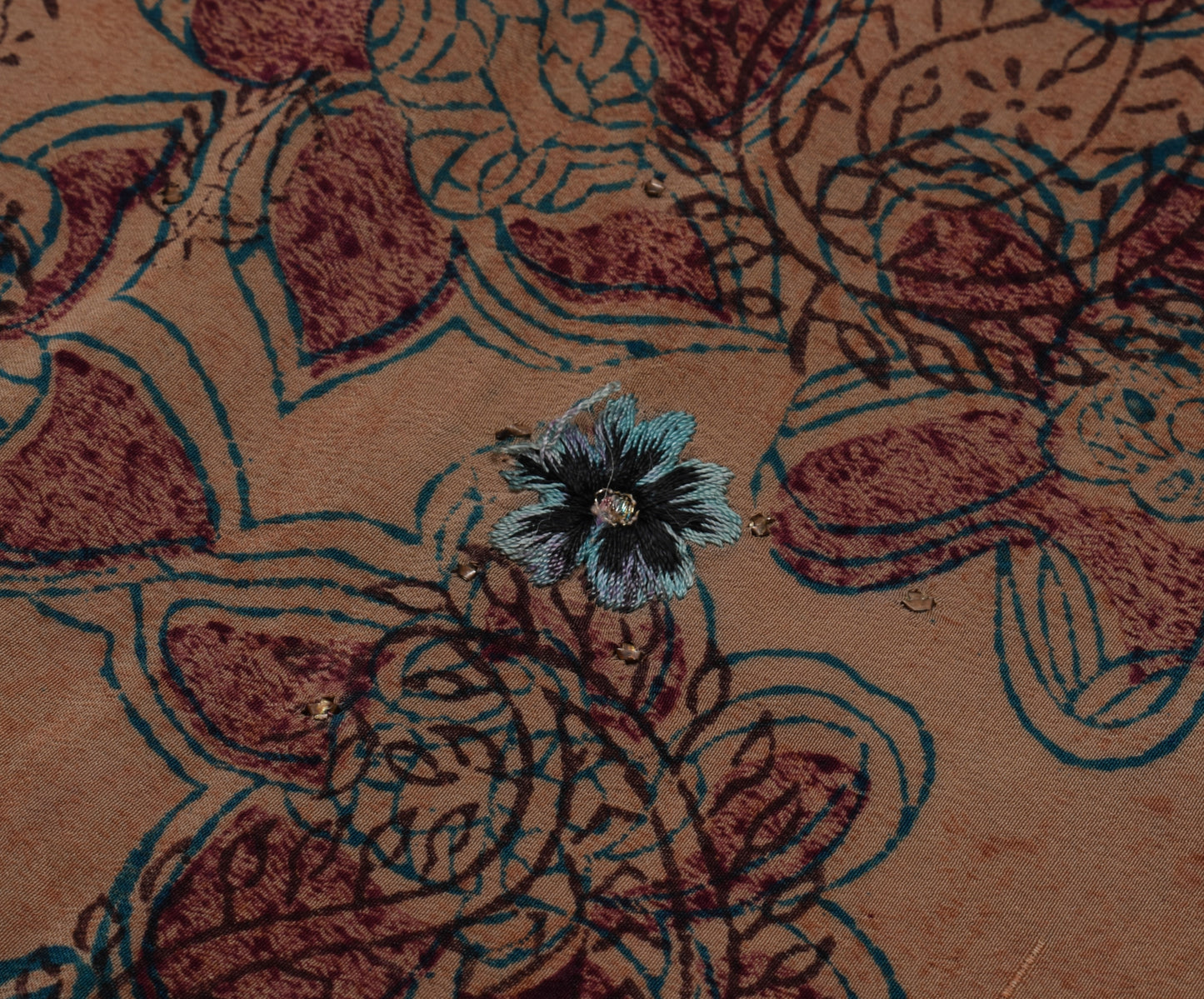 Sushila Vintage Indian Saree Pure Crepe Printed Floral Sari Craft 5 Yard Fabric