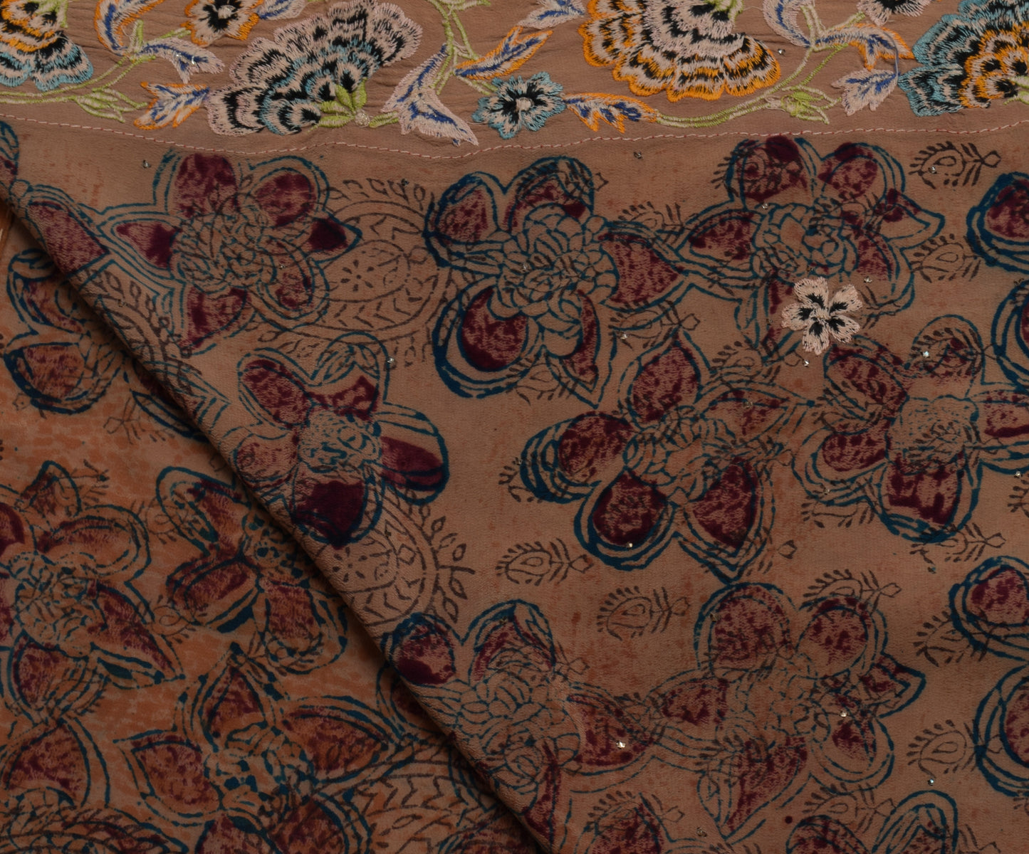 Sushila Vintage Indian Saree Pure Crepe Printed Floral Sari Craft 5 Yard Fabric