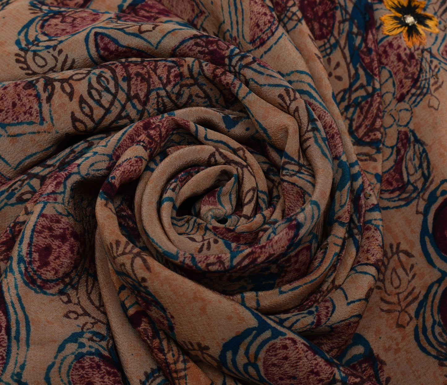 Sushila Vintage Indian Saree Pure Crepe Printed Floral Sari Craft 5 Yard Fabric