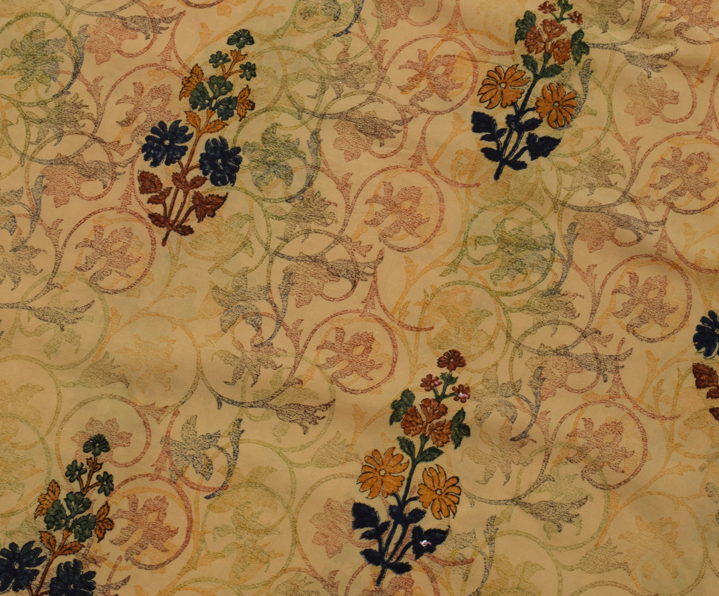 Sushila Vintage Brown Saree Pure Crepe Silk Printed Floral Sari Craft Fabric