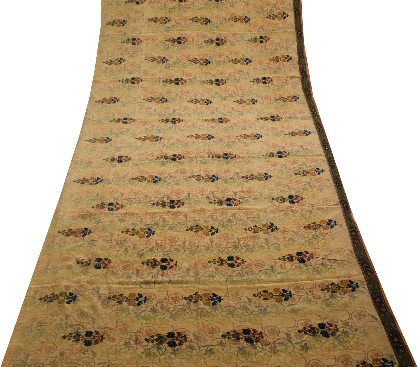 Sushila Vintage Brown Saree Pure Crepe Silk Printed Floral Sari Craft Fabric