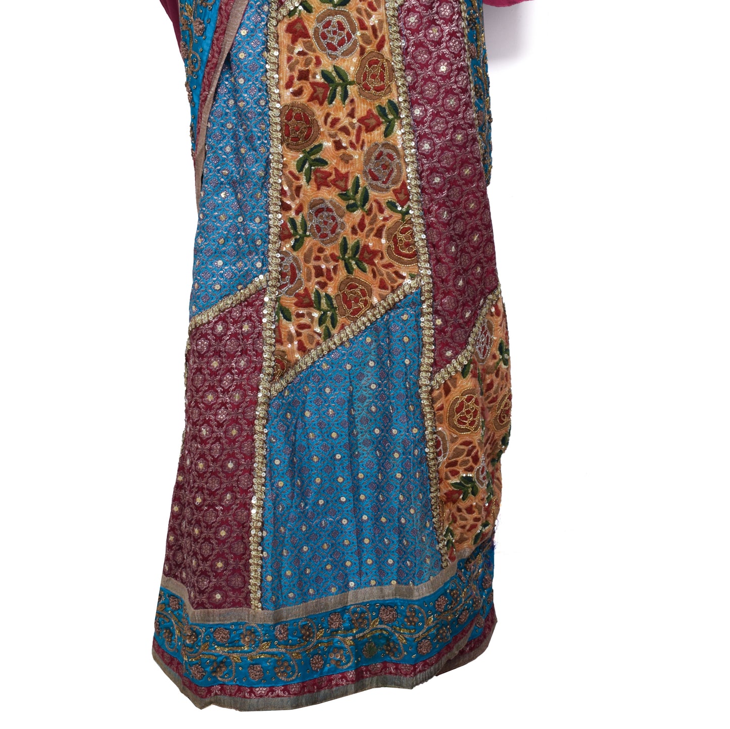 Sushila Vintage Indian Saree Pure Georgette Silk Embroidered Floral Sari Fabric