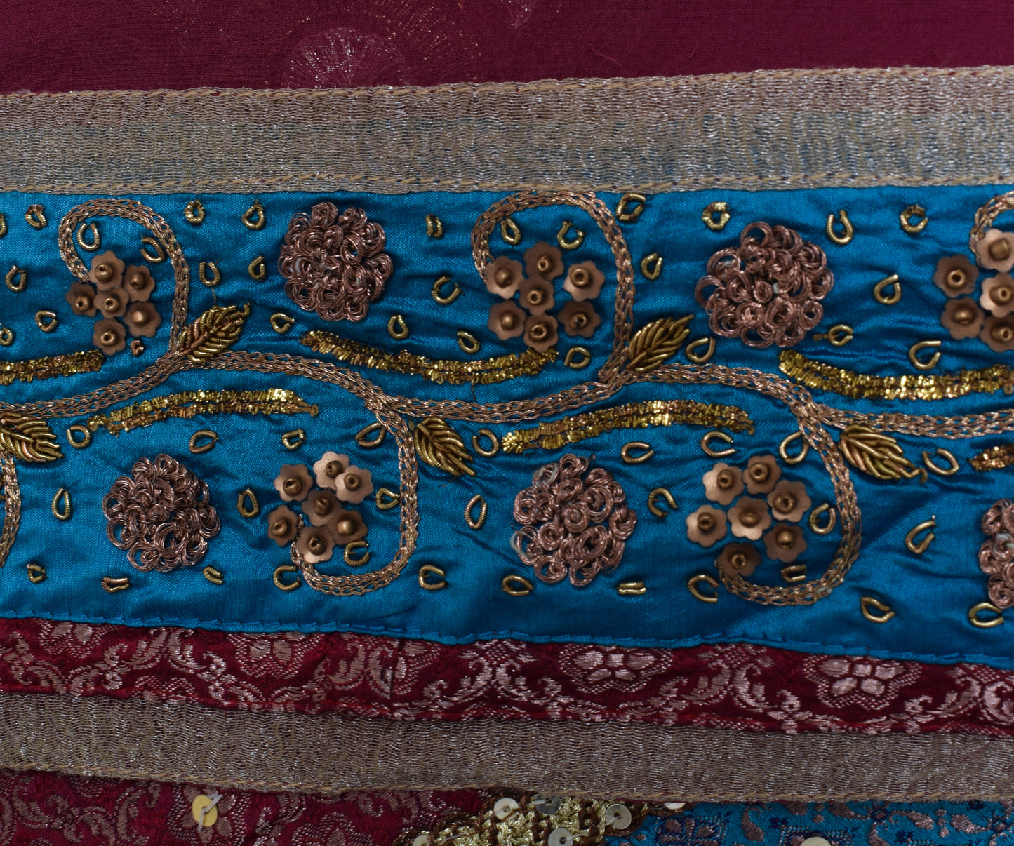 Sushila Vintage Indian Saree Pure Georgette Silk Embroidered Floral Sari Fabric