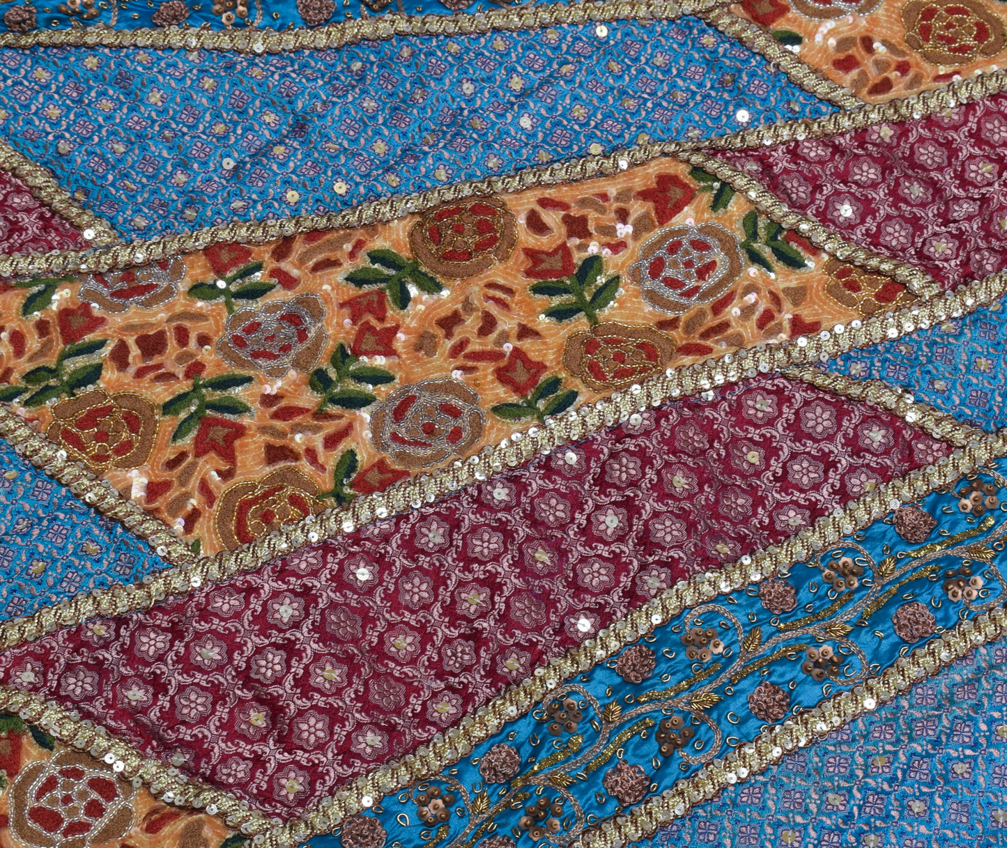 Sushila Vintage Indian Saree Pure Georgette Silk Embroidered Floral Sari Fabric