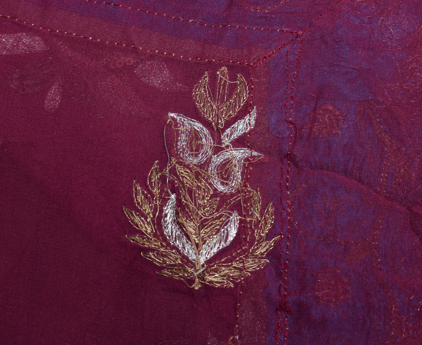 Sushila Vintage Indian Saree Pure Georgette Silk Embroidered Floral Sari Fabric