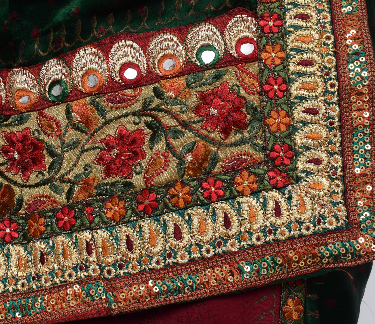 Sushila Vintage Ready to Wear Saree Pure Satin Silk Floral Printed Green Designer Sari