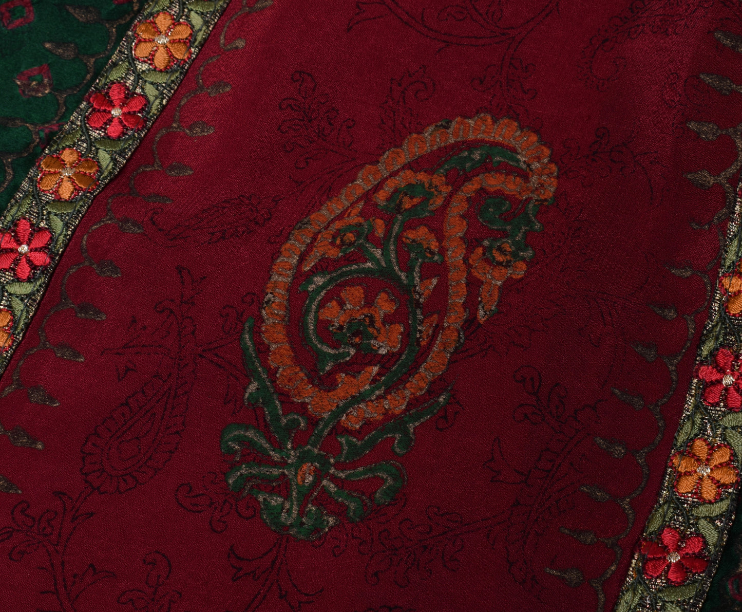 Sushila Vintage Ready to Wear Saree Pure Satin Silk Floral Printed Green Designer Sari