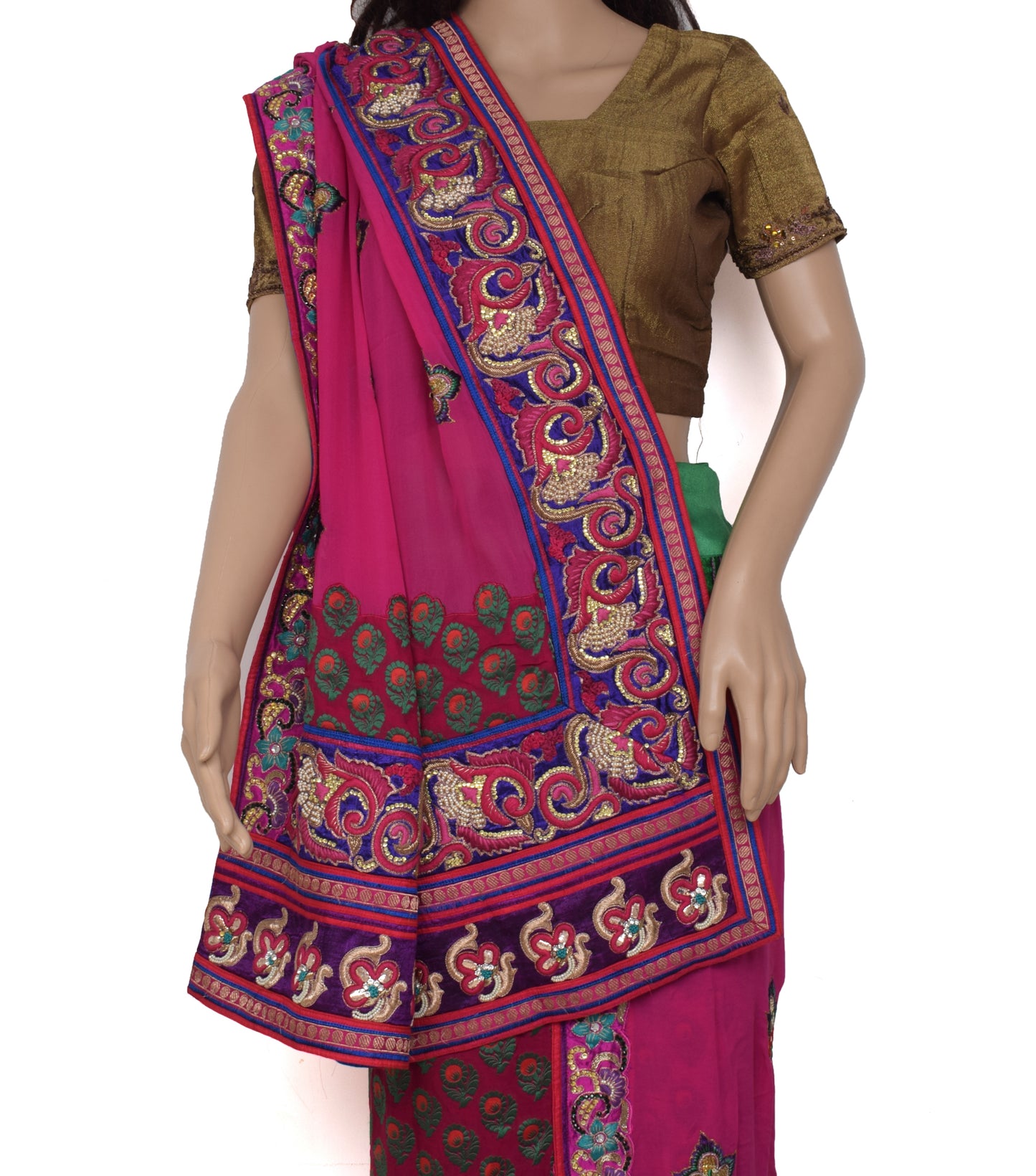 Sushila Vintage Dark Pink Saree Pure Georgette Silk Woven Floral Sari Fabric