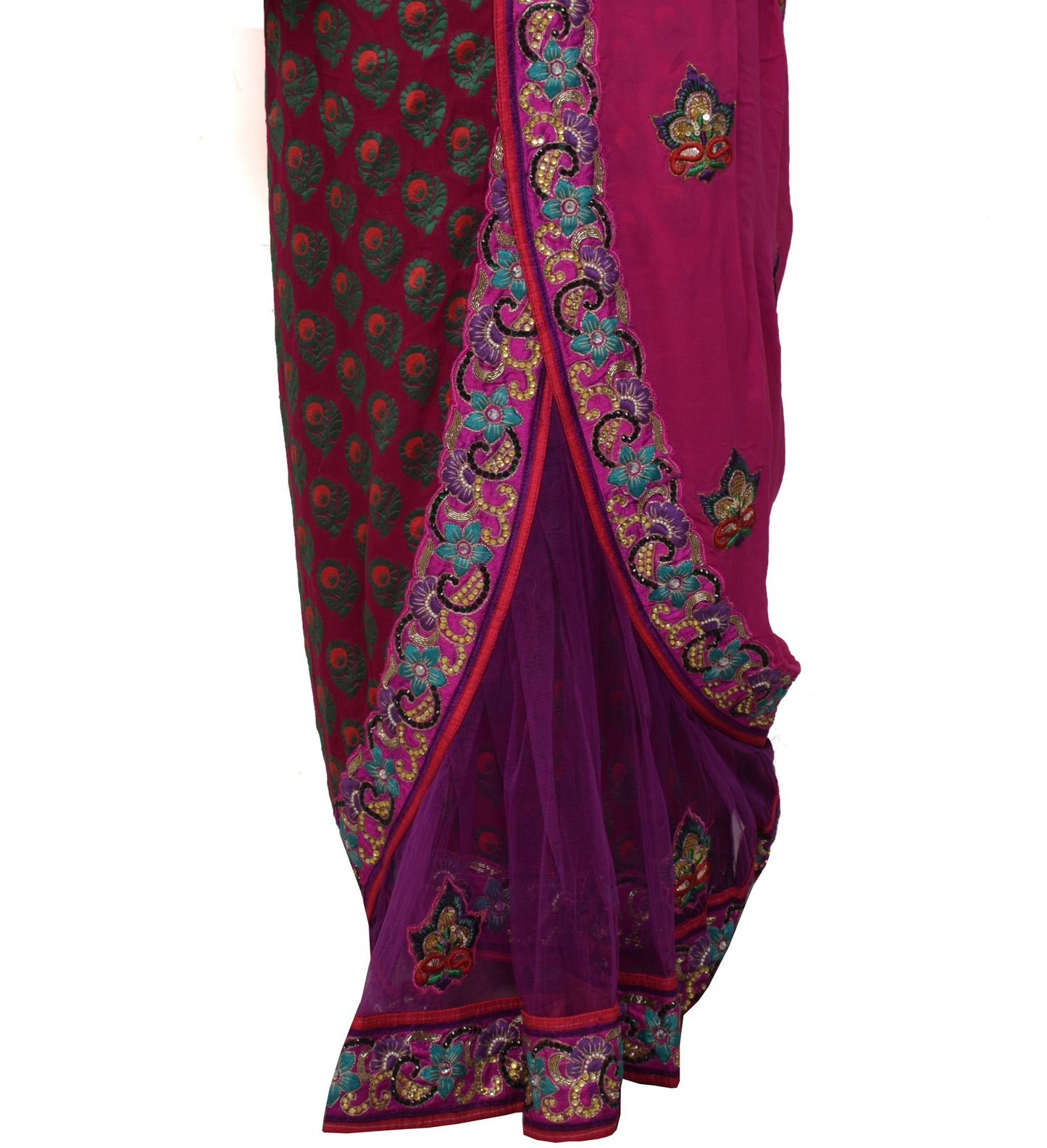 Sushila Vintage Dark Pink Saree Pure Georgette Silk Woven Floral Sari Fabric
