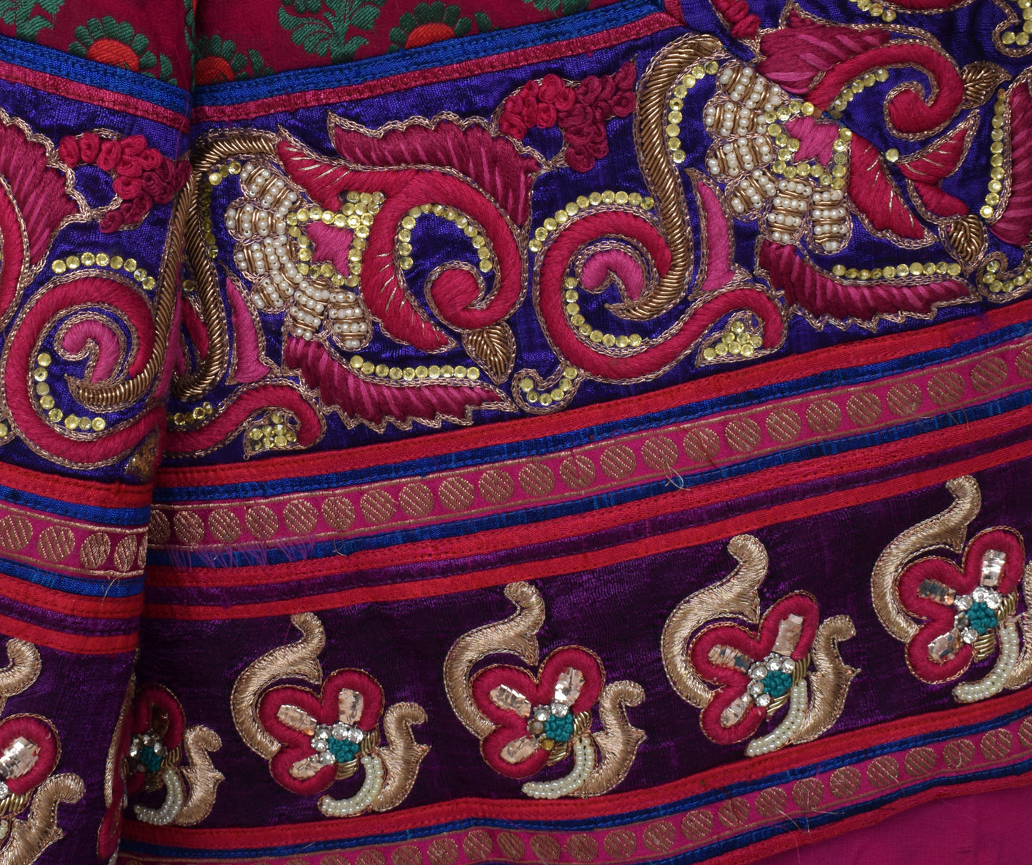 Sushila Vintage Dark Pink Saree Pure Georgette Silk Woven Floral Sari Fabric