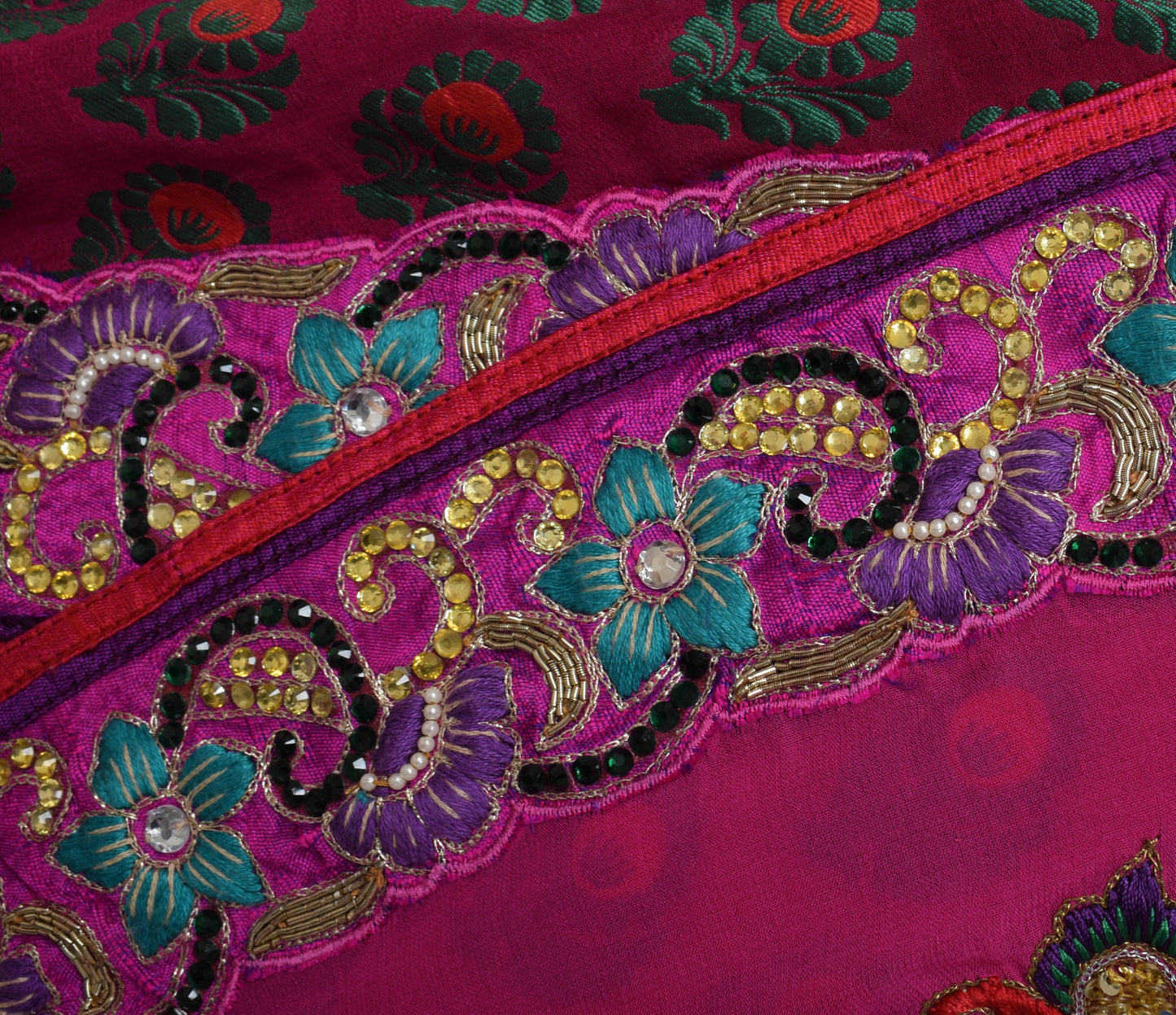 Sushila Vintage Dark Pink Saree Pure Georgette Silk Woven Floral Sari Fabric