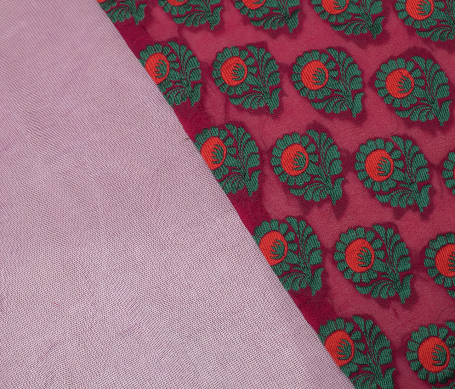 Sushila Vintage Dark Pink Saree Pure Georgette Silk Woven Floral Sari Fabric