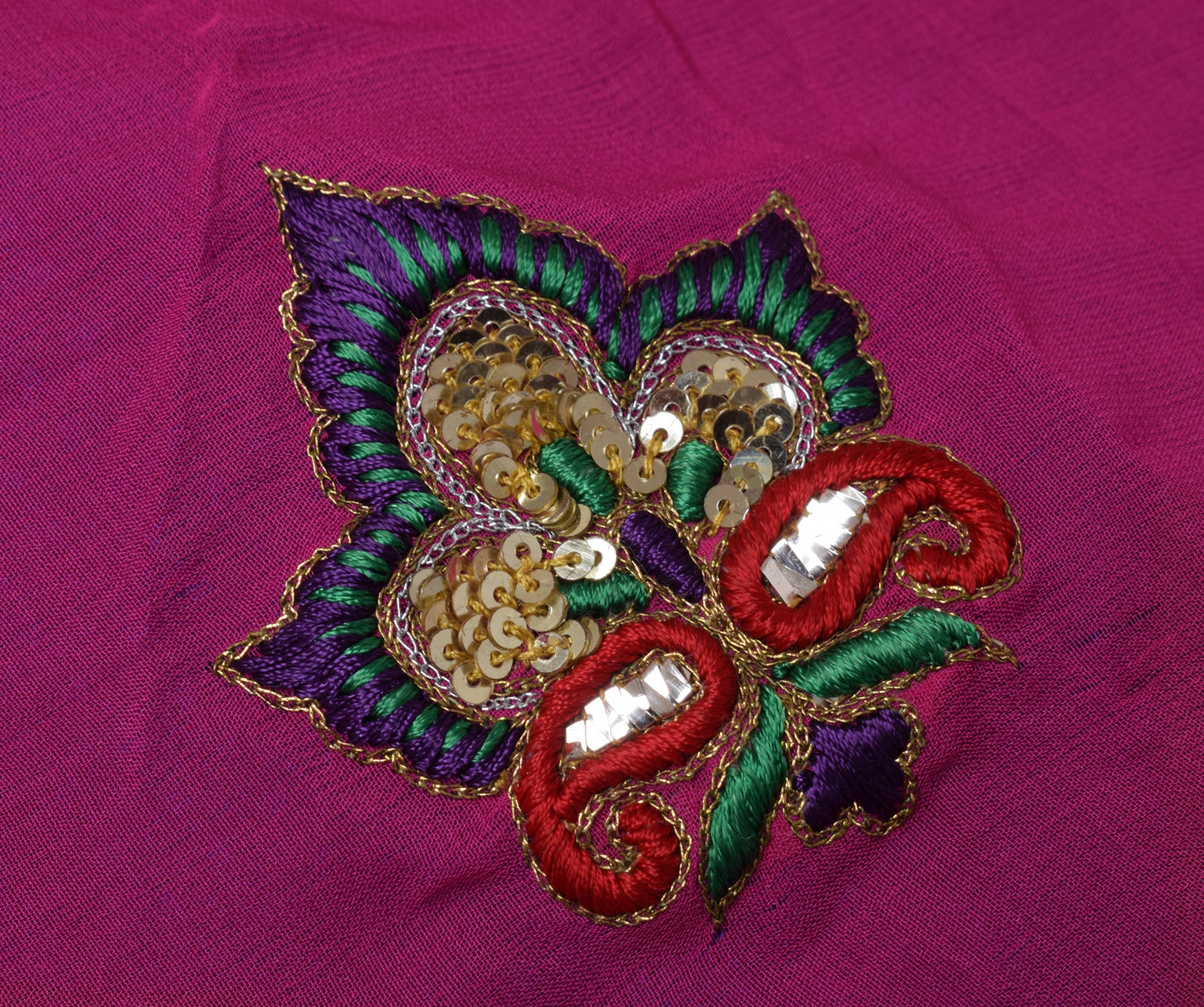 Sushila Vintage Dark Pink Saree Pure Georgette Silk Woven Floral Sari Fabric