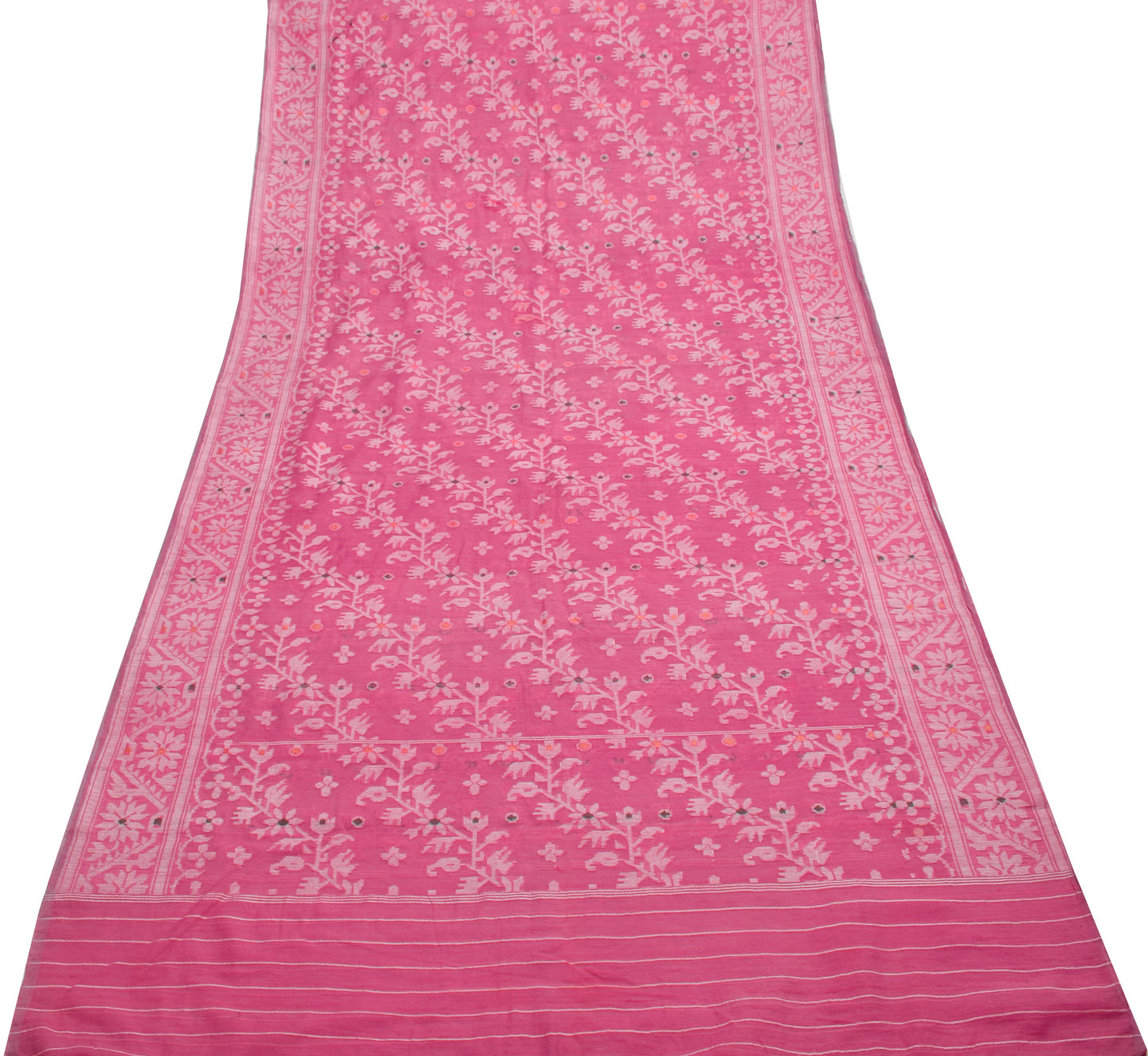 Sushila Vintage Indian Pink Saree Blend Cotton Woven Floral Sari 5 YD Fabric